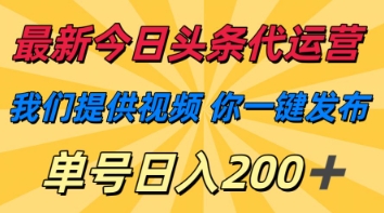 最新今日头条代运营,我们提供视频,你一键发布,单号日入200+【揭秘】-魔方云